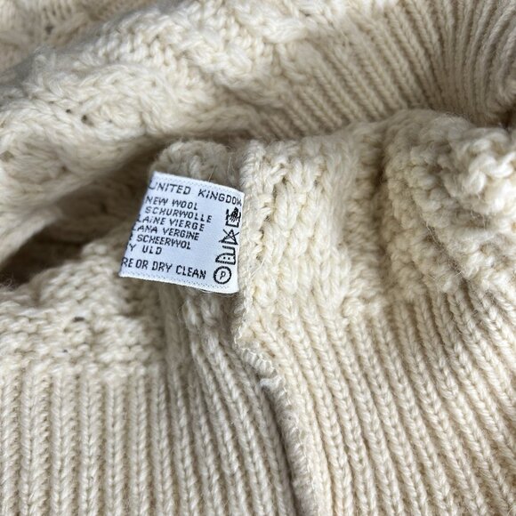 Vintage 70s Cream Kilspindie Irish Cable Fisherman's Sweater Wool Sz L Scotland - Picture 10 of 11